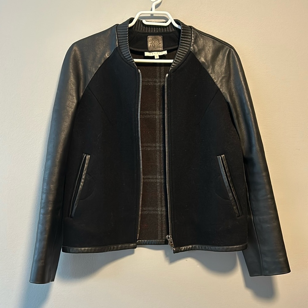 Sandro Leather And Wool Biker Jacket